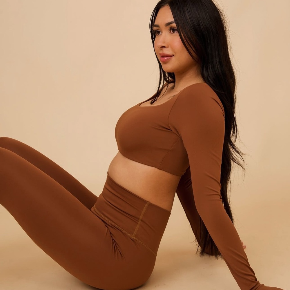 Active By Teal Copper Long Sleeve Crop Top and Leggings Set Size XS